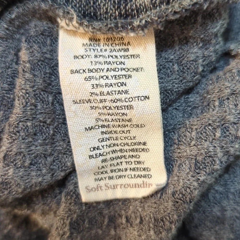 Soft Surroundings Cowlneck Sweater Gray Kangaroo Pocket Waffle Knit Women's L